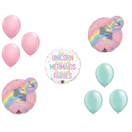 LOONBALLOON Unicorn Theme Balloon Set, 2x iridescent Magical Rainbow Unicorn Hologrpahic Balloon 86126-86243
